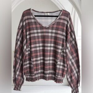 Est. 1946 Cato Plaid Print V-Neck Long Sleeve Top Size Large
